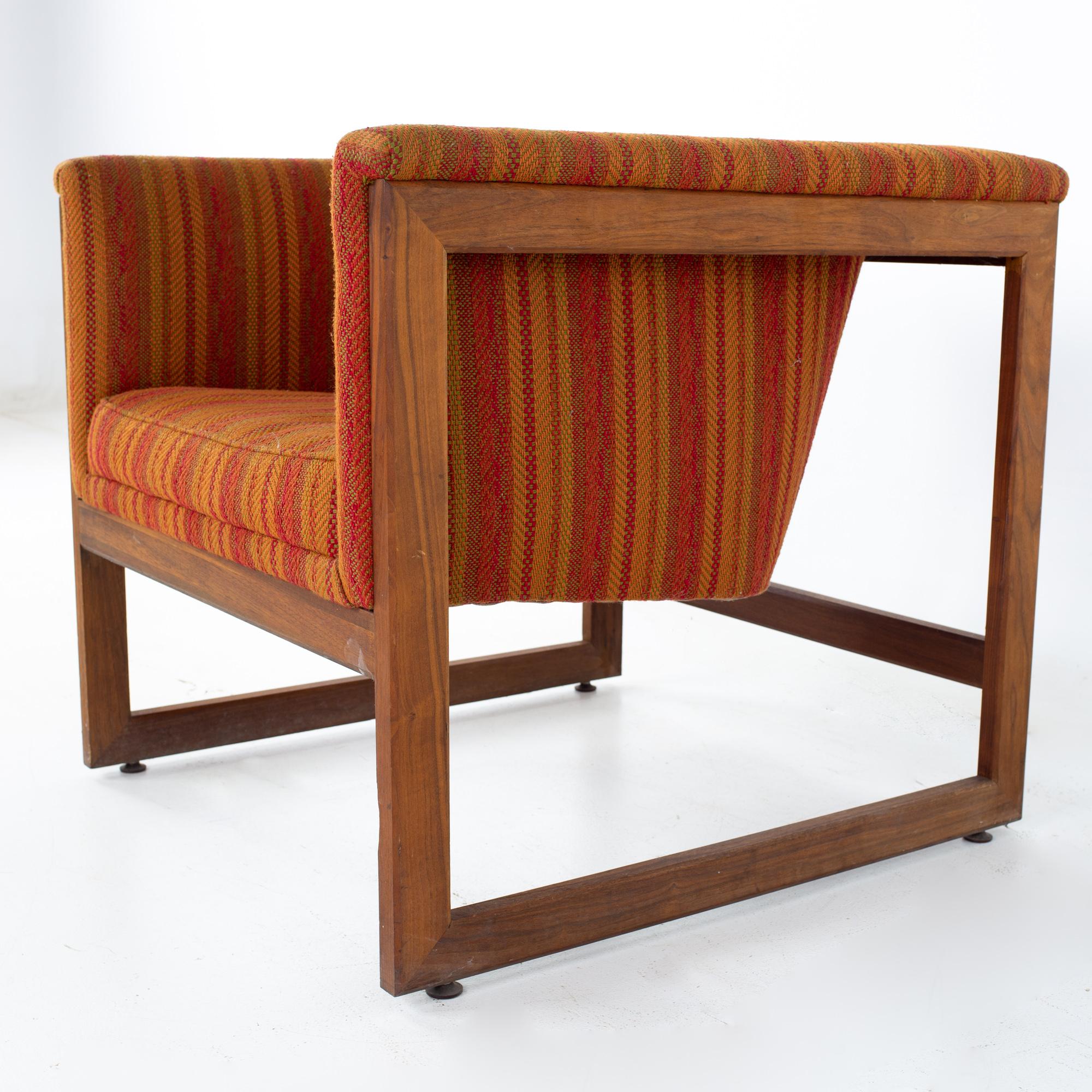 Upholstery Milo Baughman Style Mid Century Monarch Floating Club Cube Lounge Chairs,  A Pai