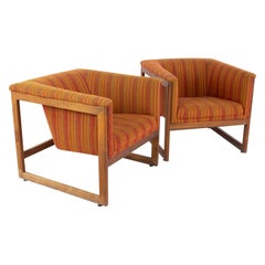 Milo Baughman Style Mid Century Monarch Floating Club Cube Lounge Chairs,  A Pai