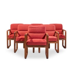 Milo Baughman Style Mid Century Oak Dining Chairs - Set of 6