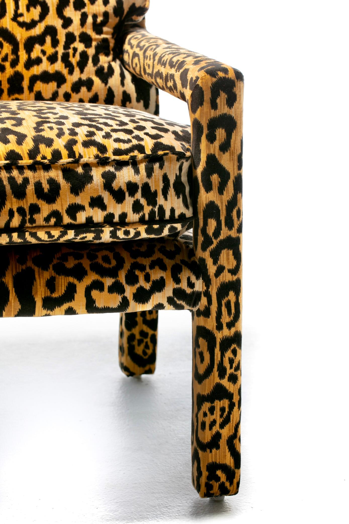  Milo Baughman Style Mid Century Parsons Chair in Leopard Velvet c. 1970 For Sale 4