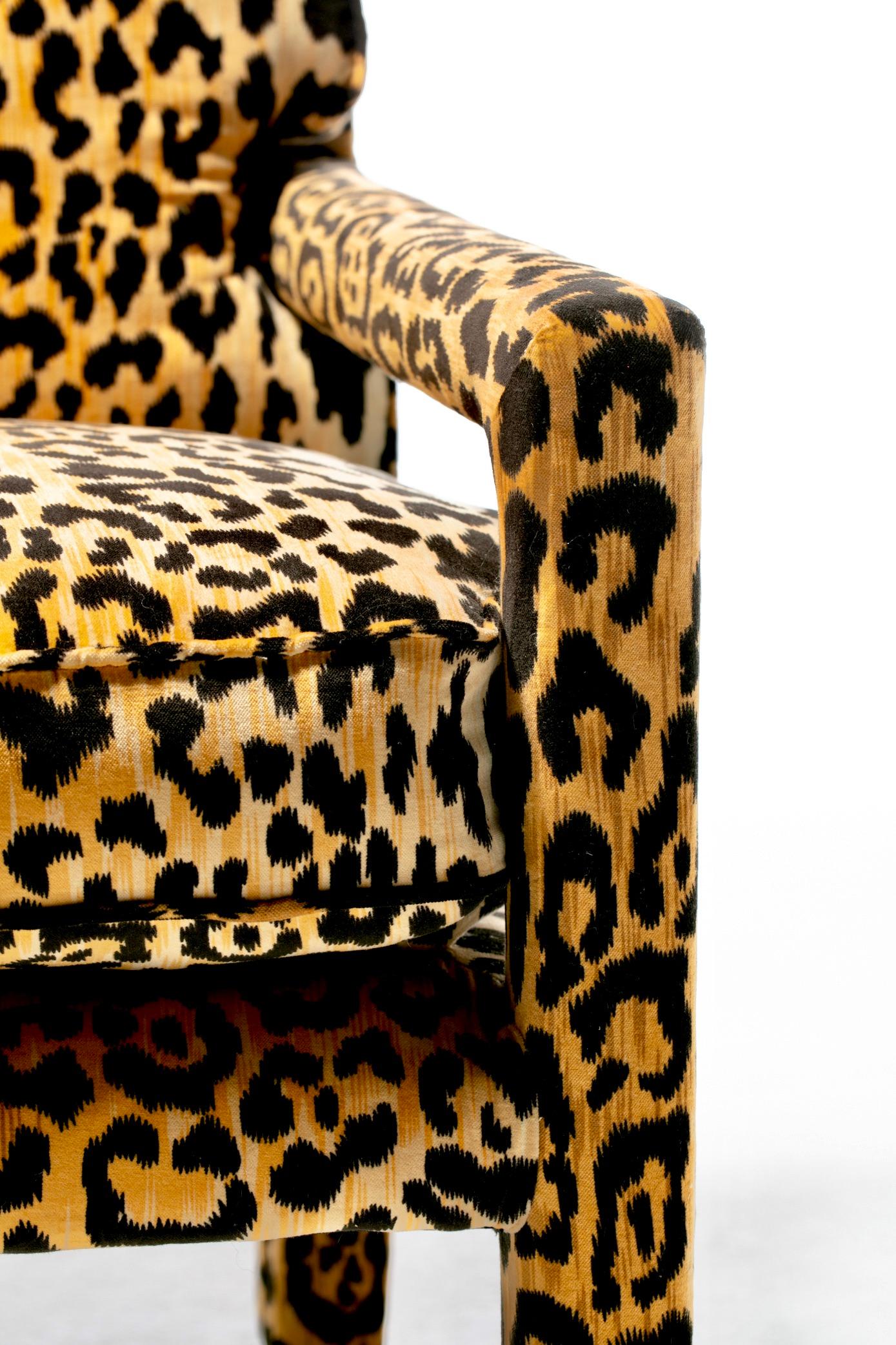  Milo Baughman Style Mid Century Parsons Chair in Leopard Velvet c. 1970 For Sale 6