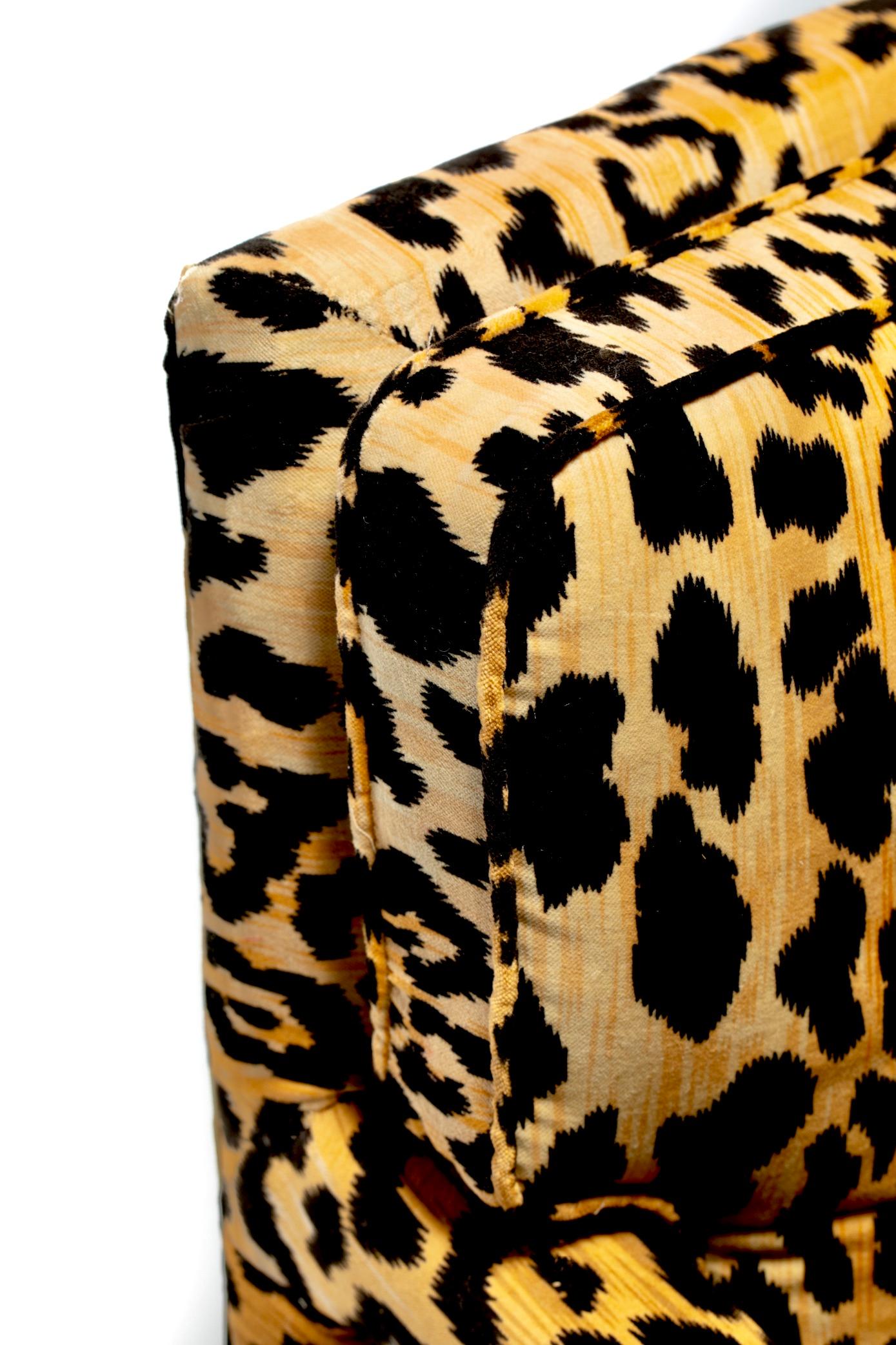  Milo Baughman Style Mid Century Parsons Chair in Leopard Velvet c. 1970 For Sale 7