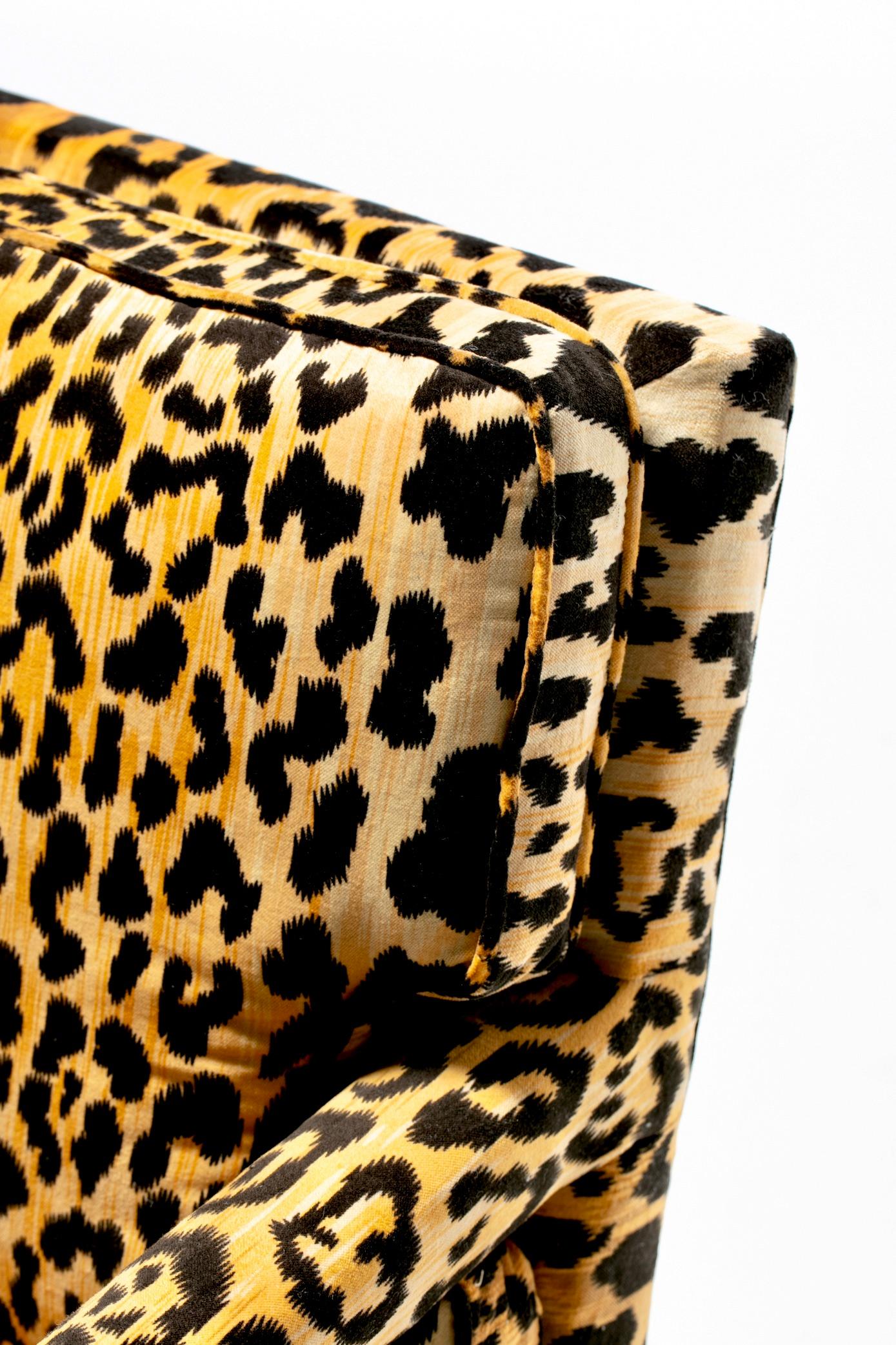 Milo Baughman Style Mid Century Parsons Chair in Leopard Velvet c. 1970 For Sale 8
