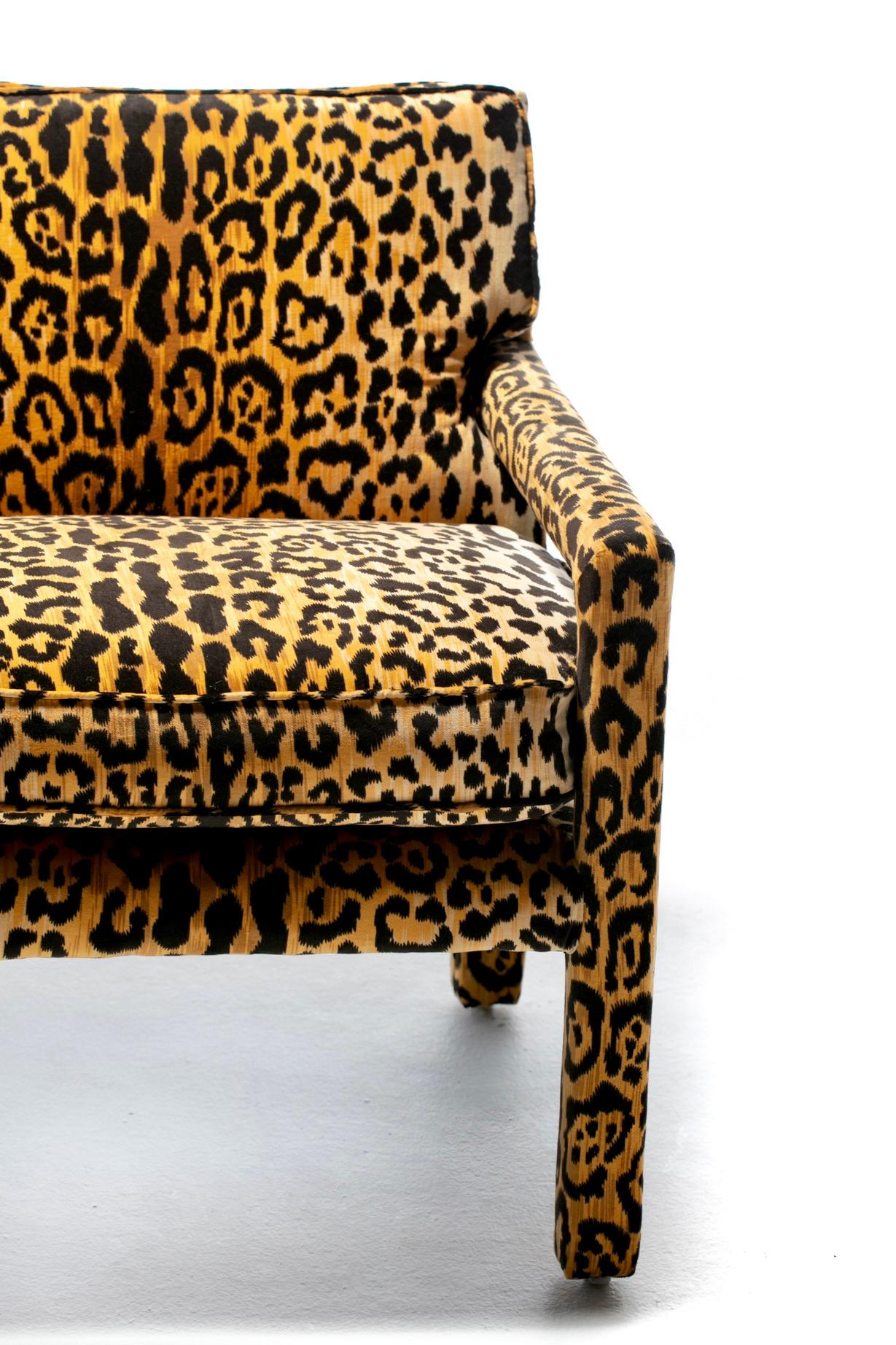  Milo Baughman Style Mid Century Parsons Chair in Leopard Velvet c. 1970 For Sale 11