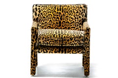 Chaise Parsons mi-siècle de style Milo Baughman en velours léopard, vers 1970