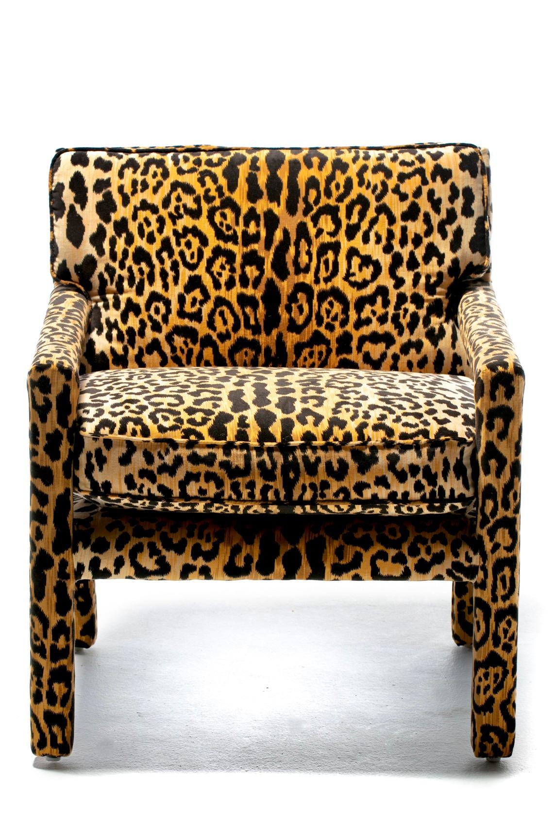  Milo Baughman Style Mid Century Parsons Chair in Leopard Velvet c. 1970 For Sale 11