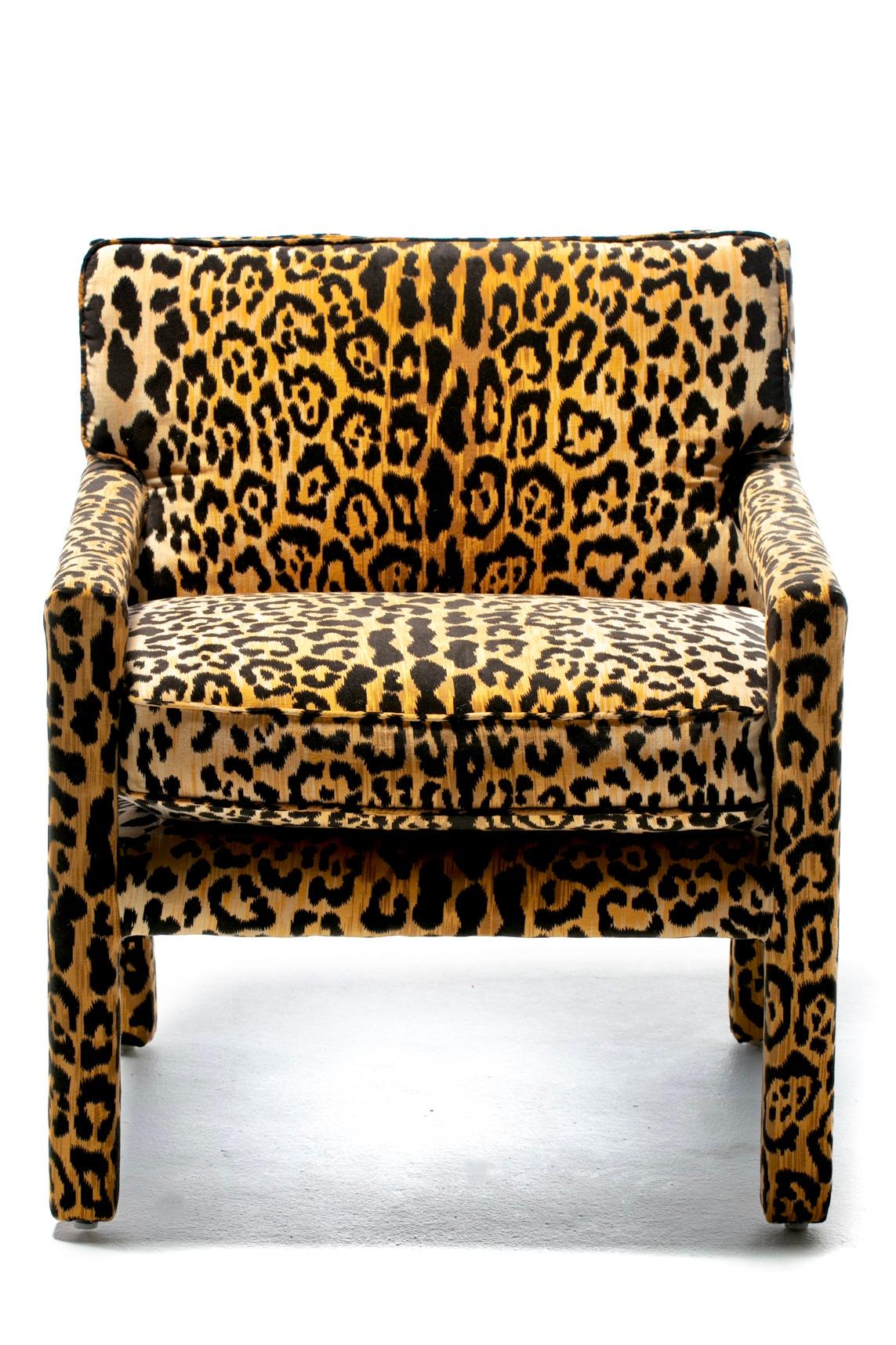 Milo Baughman Style Mid Century Parsons Chair in Leopard Velvet c. 1970 11