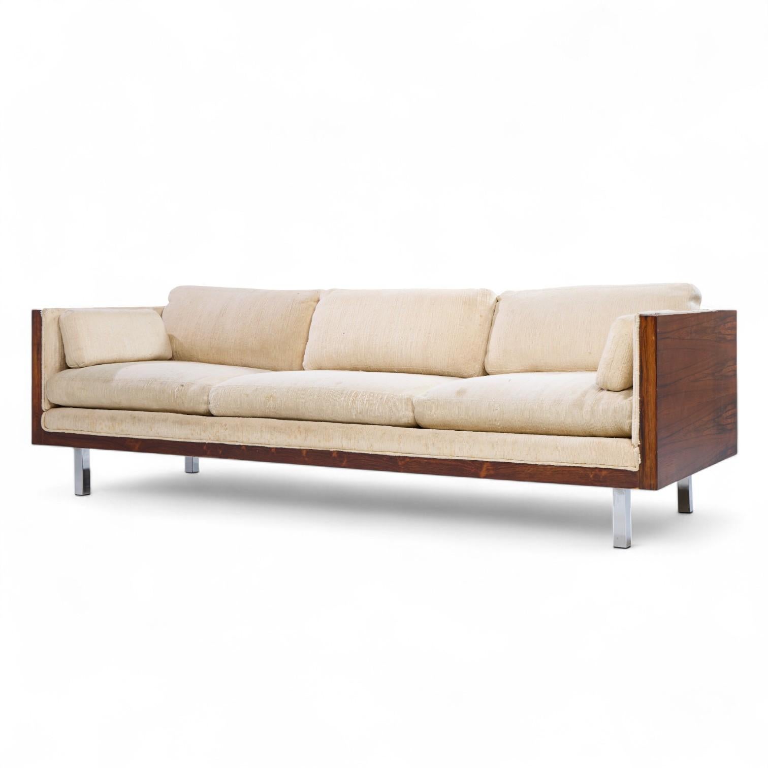 Mid-Century Modern Milo Baughman Style Mid Century Rosewood Case Sofa For Sale