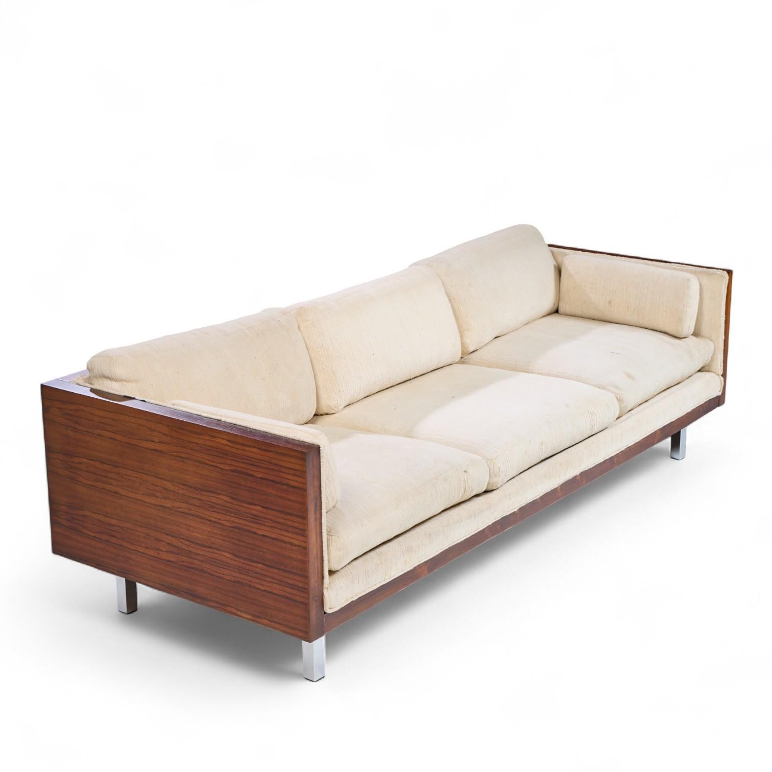 Milo Baughman Style Mid Century Rosewood Case Sofa For Sale 3