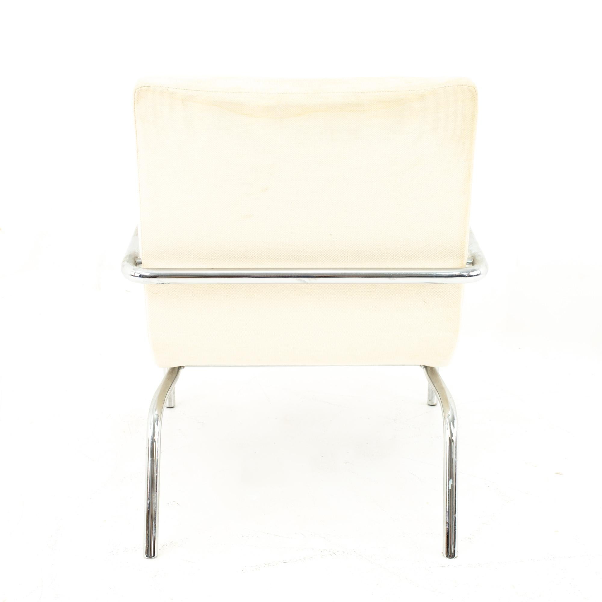 Metal Milo Baughman Style Mid Century Scoop Chair, Pair For Sale