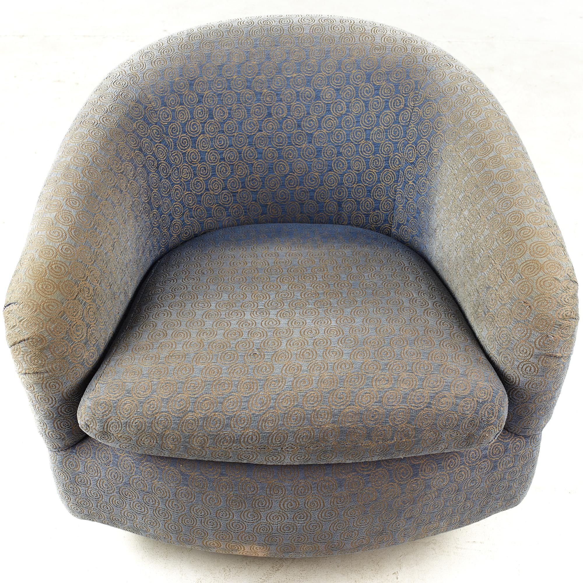 Milo Baughman Style Mid Century Swivel Barrel Lounge Chairs, Pair For Sale 5