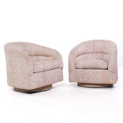 Milo Baughman Style Mid Century Swivel Barrel Lounge Chairs - Pair