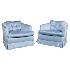 Milo Baughman Style Midcentury Swivel Club Lounge Chairs Pair