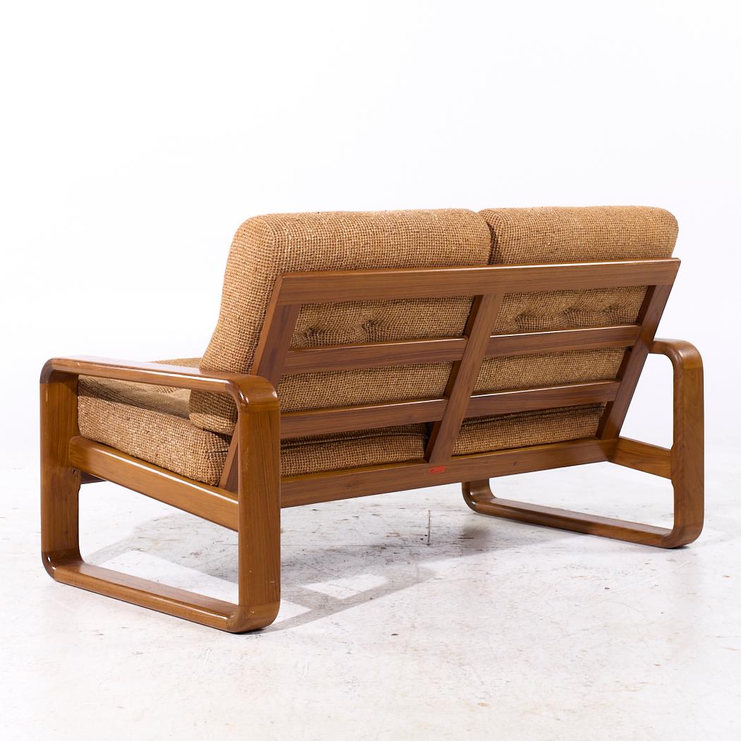 American Milo Baughman Style Mid Century Teak Settee For Sale