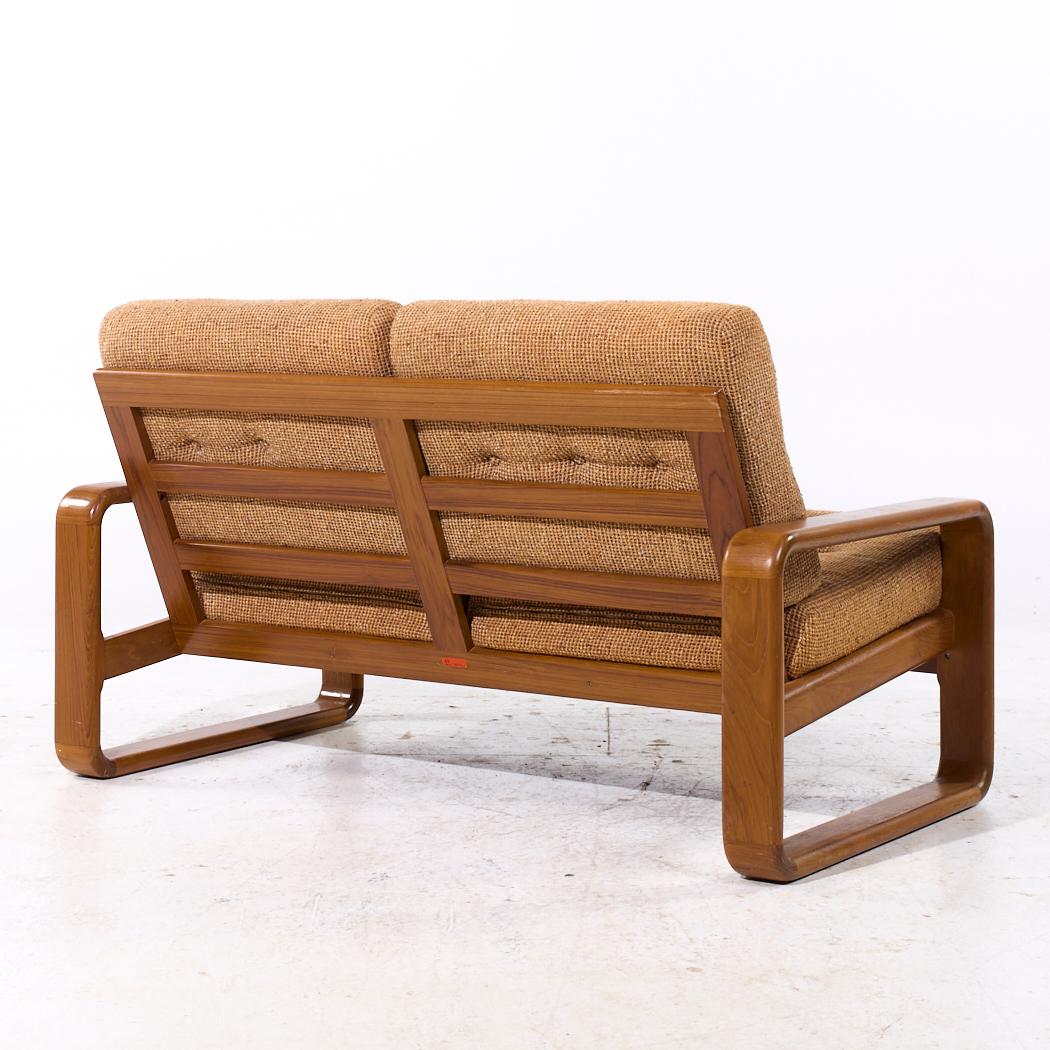 Late 20th Century Milo Baughman Style Mid Century Teak Settee For Sale