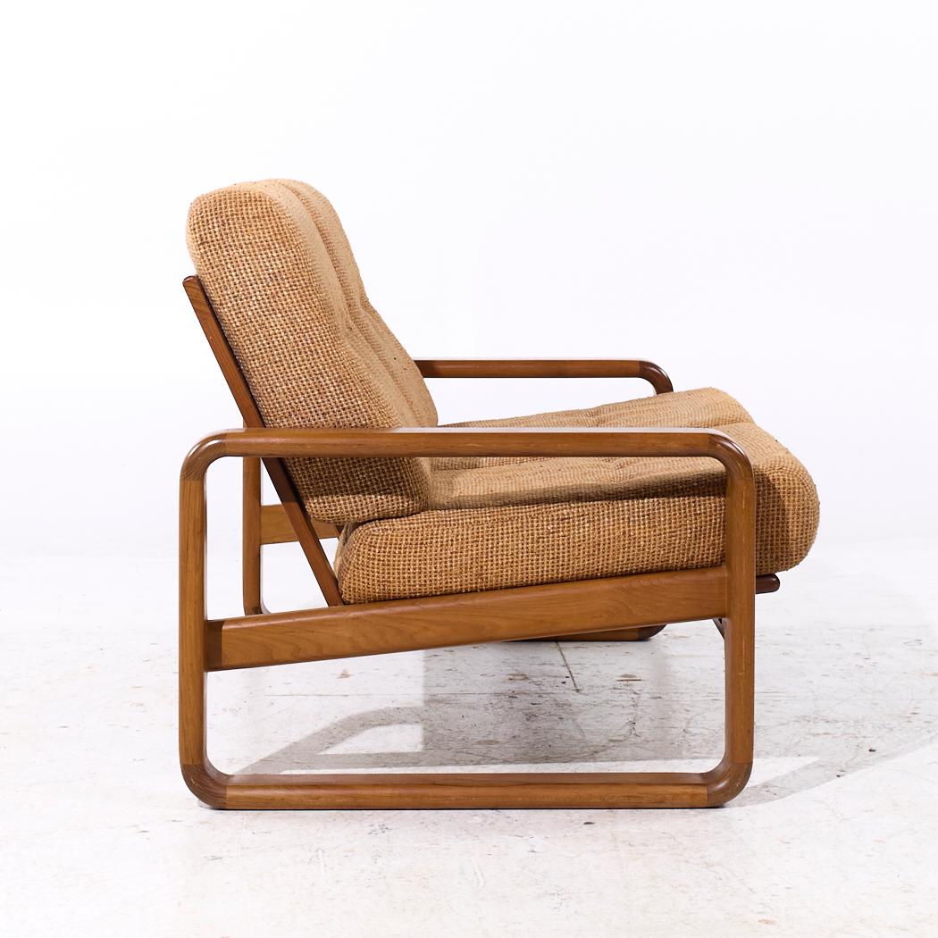 Upholstery Milo Baughman Style Mid Century Teak Settee For Sale
