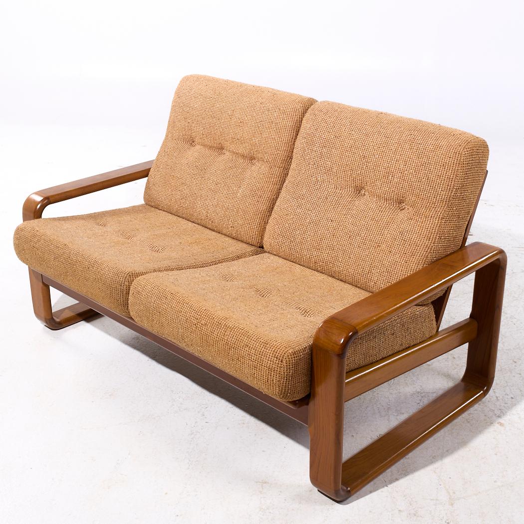 Milo Baughman Style Mid Century Teak Settee For Sale 2
