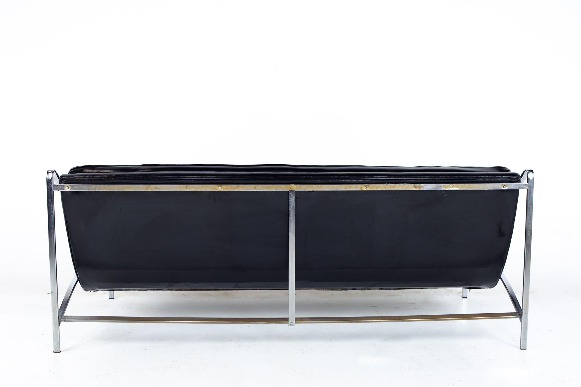 Milo Baughman Style Mid Century Tufted Chrome Sofa 3