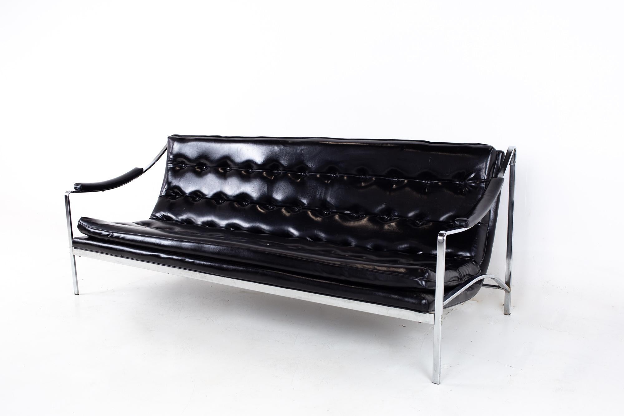 Mid-Century Modern Milo Baughman Style Mid Century Tufted Chrome Sofa