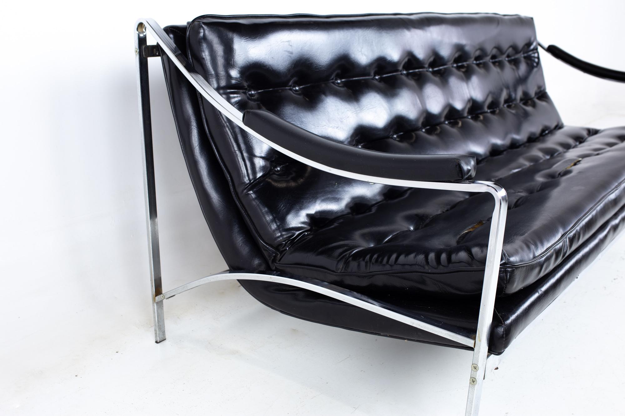 Upholstery Milo Baughman Style Mid Century Tufted Chrome Sofa