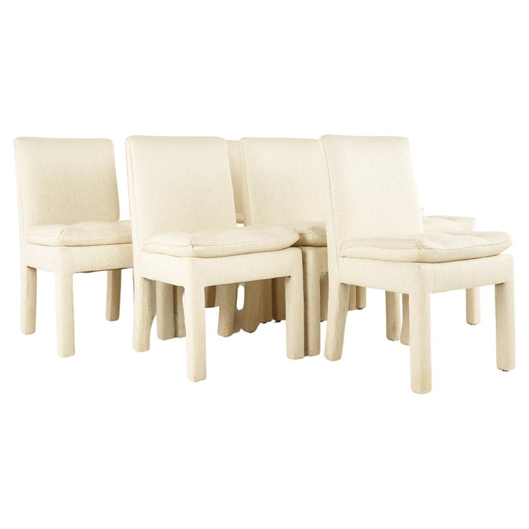 Milo Baughman Style Mid Century, White Upholstered Parsons Dining Chairs