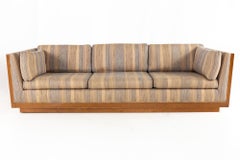 Milo Baughman Style Mid Century Walnut Floating Case Sofa