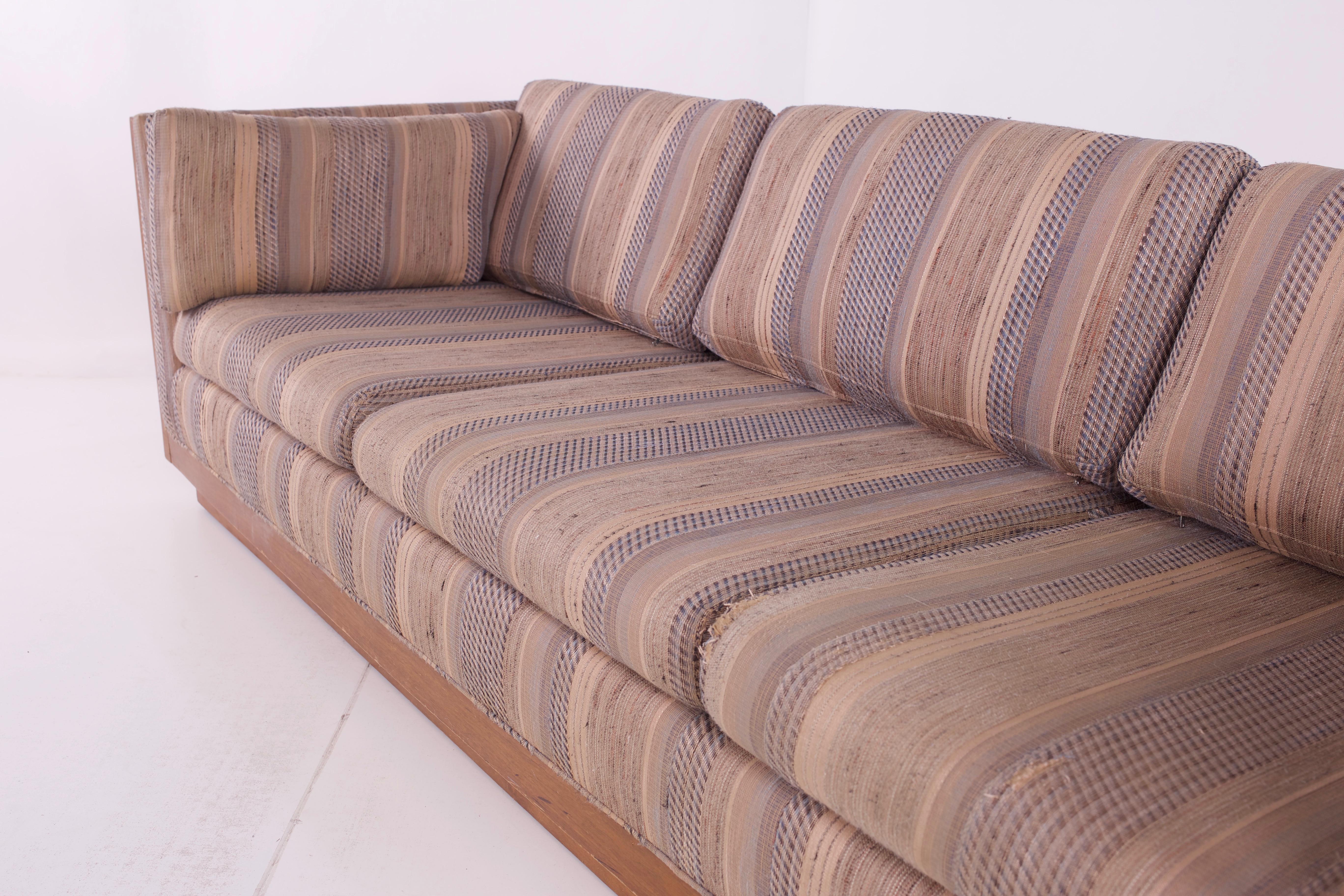 American Milo Baughman Style Mid Century Walnut Floating Case Sofa