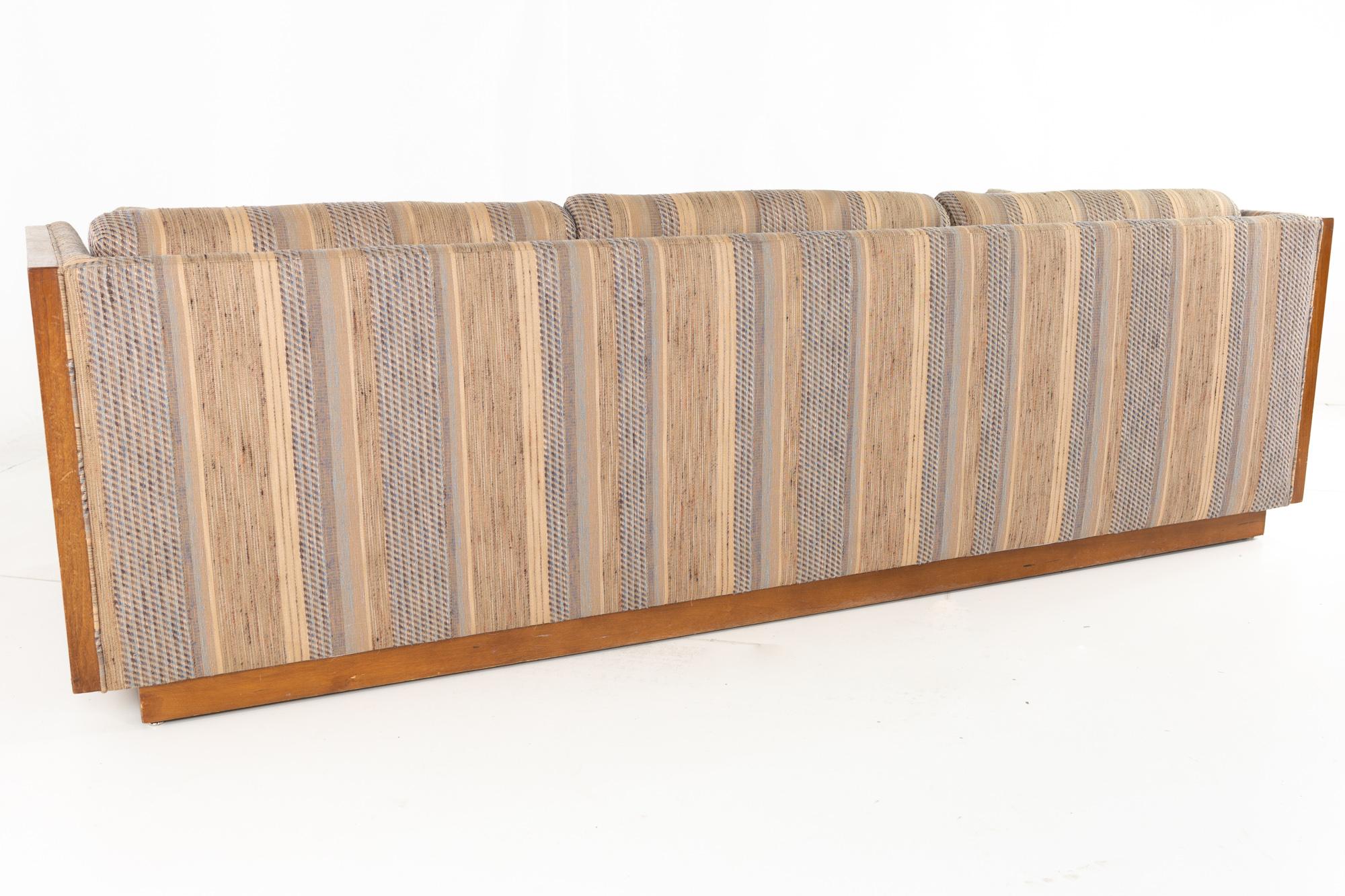 Upholstery Milo Baughman Style Mid Century Walnut Floating Case Sofa