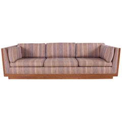 Milo Baughman Style Mid Century Walnut Floating Case Sofa