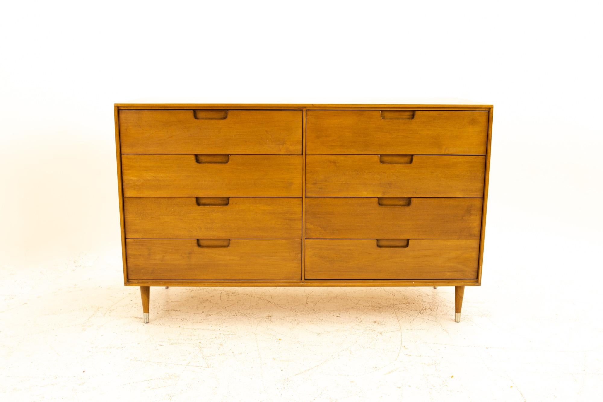 Milo Baughman style Mid Century 8-drawer blonde dresser
Dresser measures: 48 wide x 18 deep x 30 inches high

All pieces of furniture can be had in what we call restored vintage condition. That means the piece is restored upon purchase so it’s free