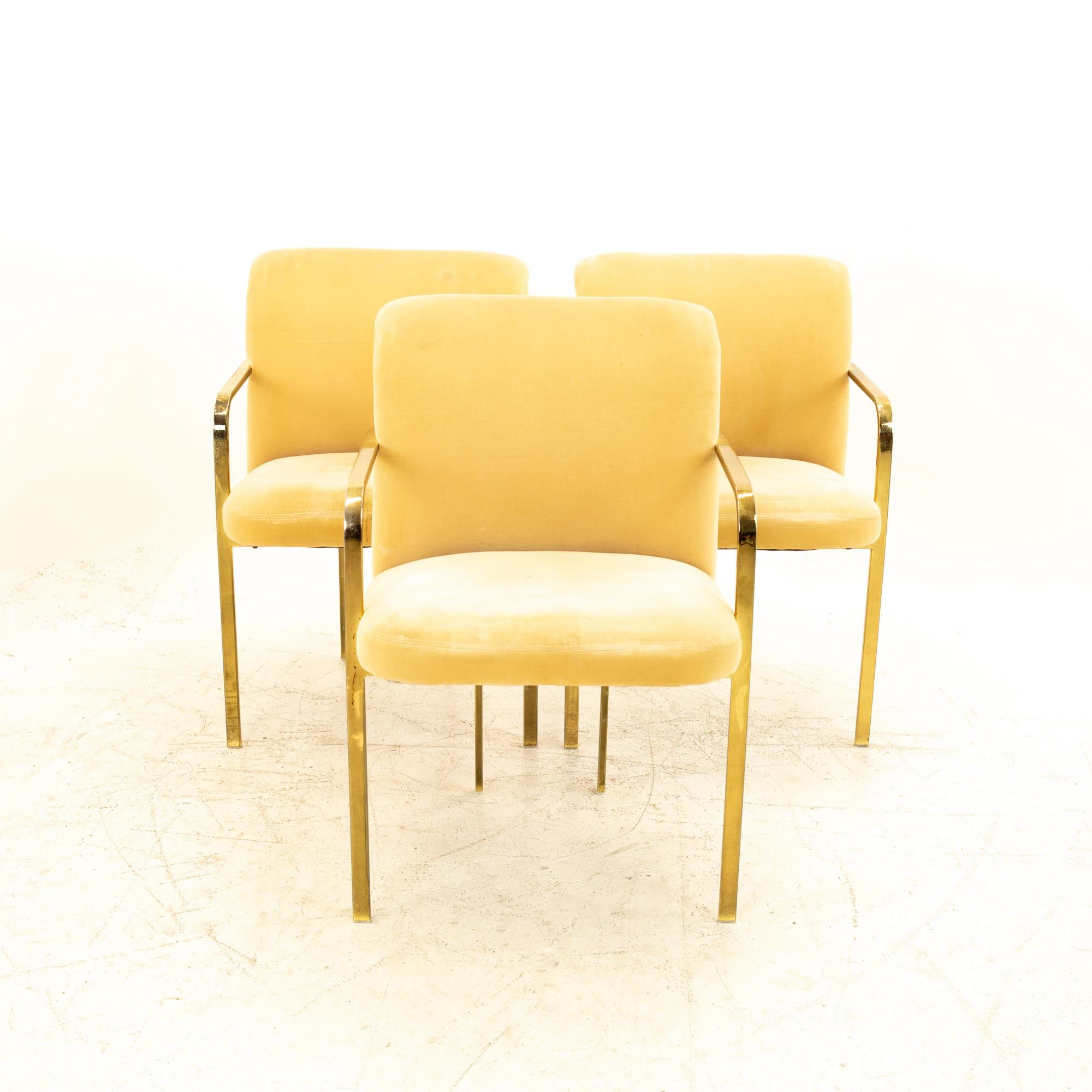Milo Baughman style Mid Century brass dining chairs - Set of 3
Each chair measures: 22 wide x 23 deep x 33 high, with a seat height of 18 inches

All pieces of furniture can be had in what we call restored vintage condition. This means the piece is