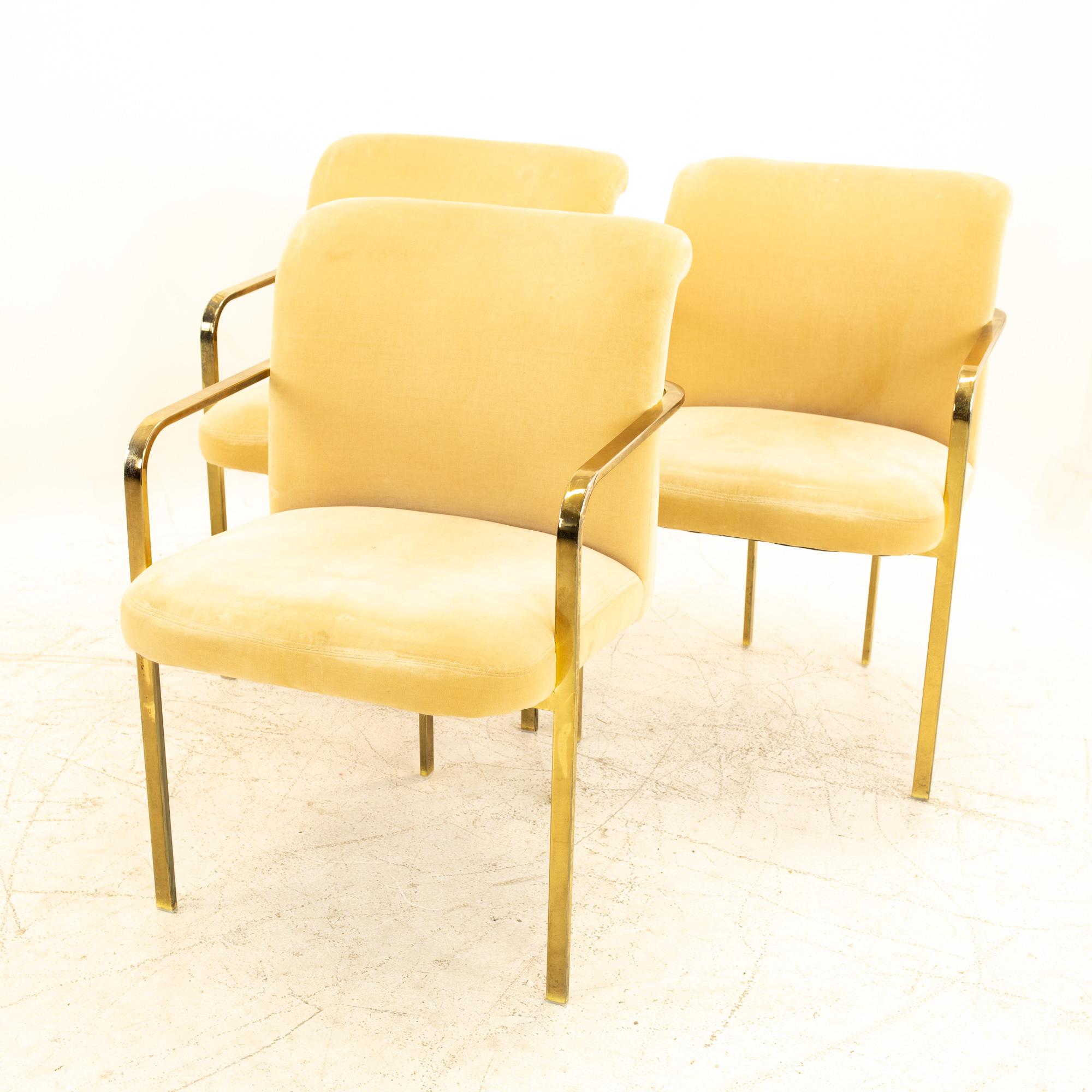 Mid-Century Modern Milo Baughman Style Mid Century Brass Dining Chairs, Set of 3