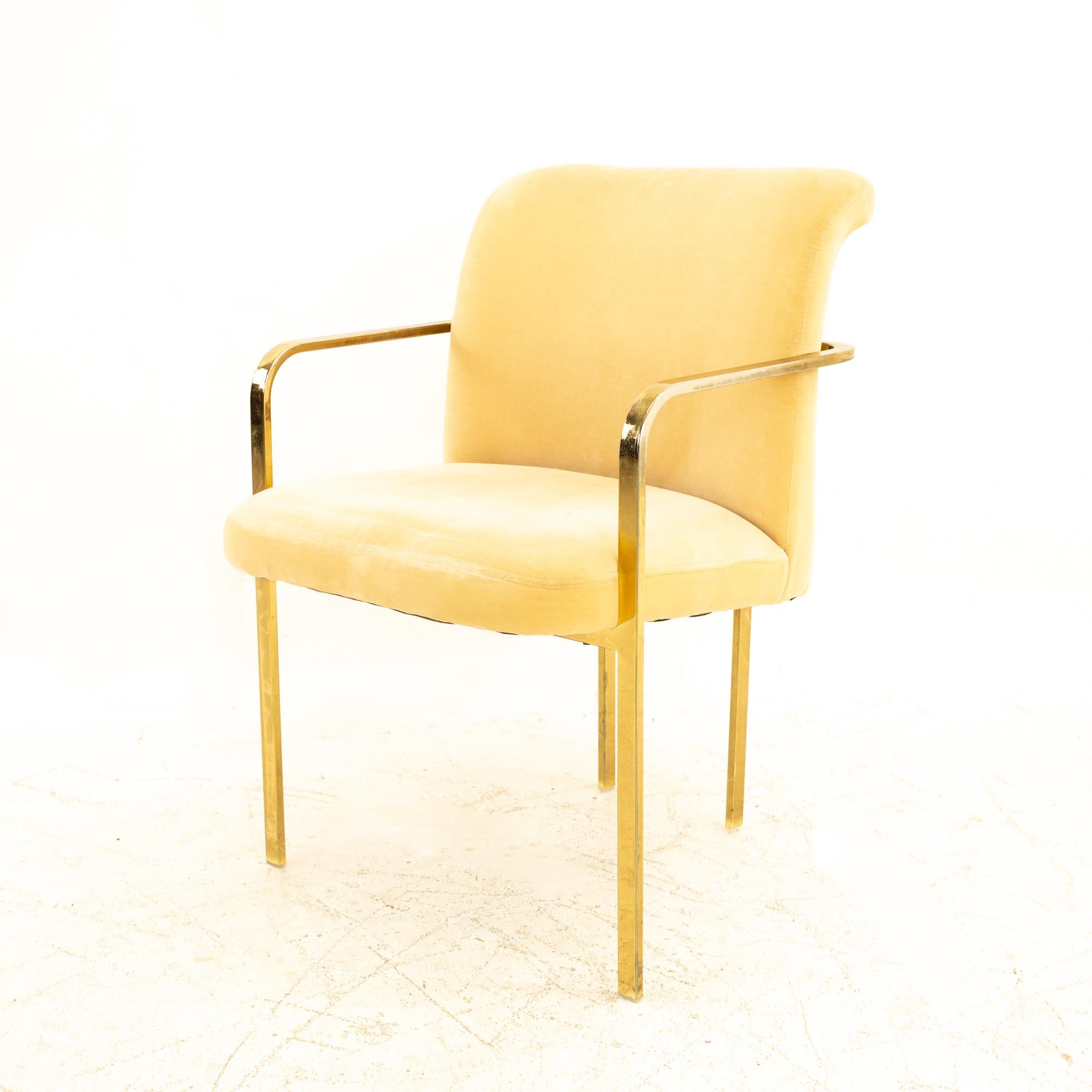 Milo Baughman Style Mid Century Brass Dining Chairs, Set of 3 3
