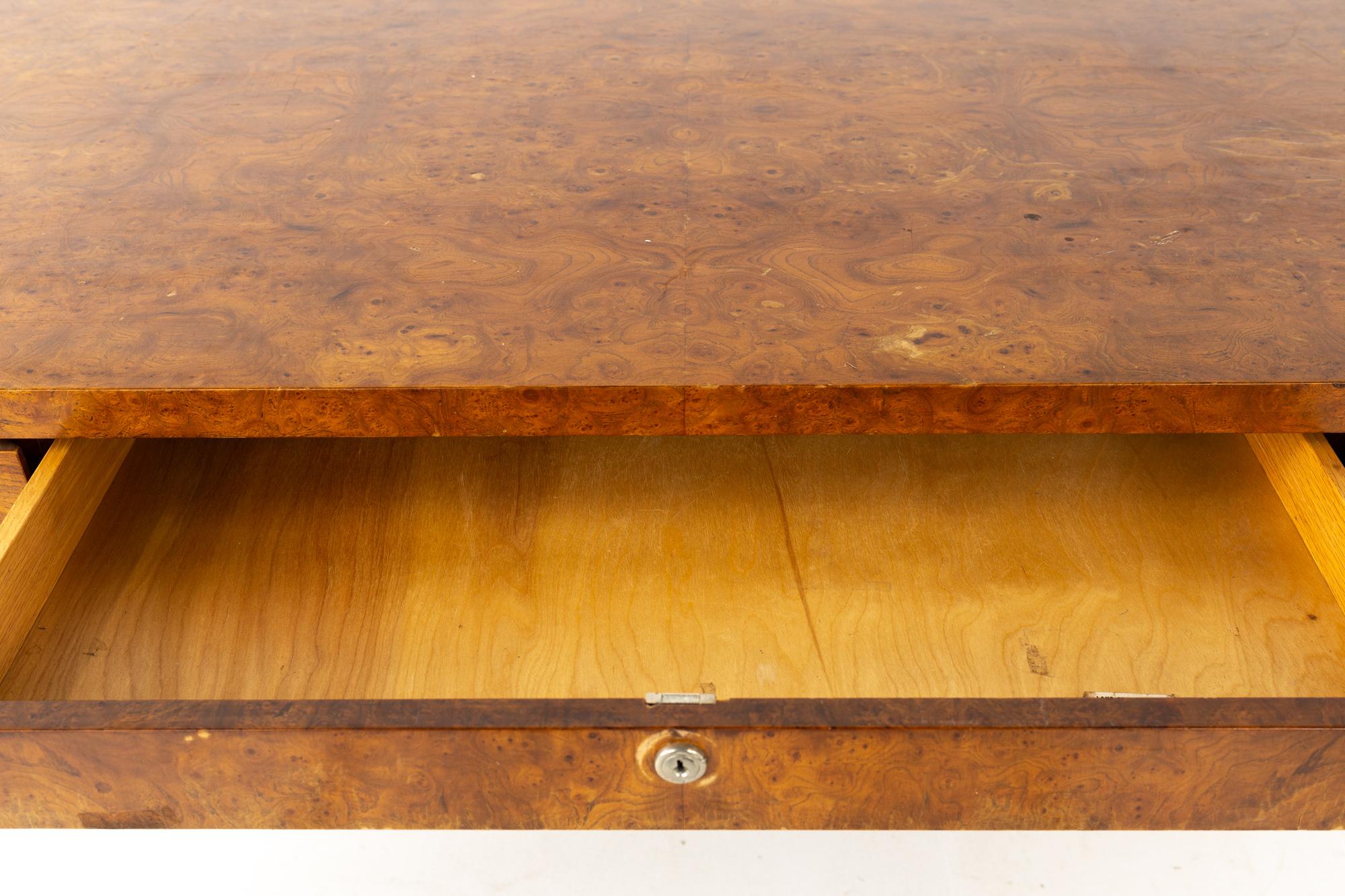 Milo Baughman Style Mid Century Burl Wood and Chrome Executive Desk 4