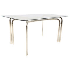 Milo Baughman Style Midcentury Chrome and Glass Dining Table