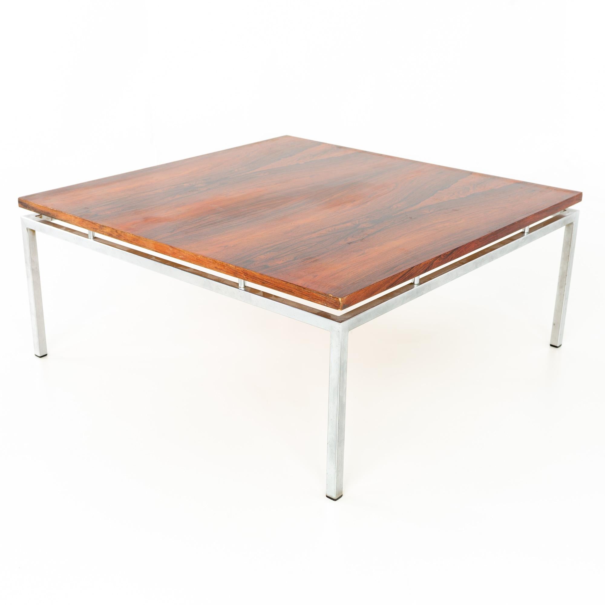 Mid-Century Modern Milo Baughman Style Mid Century Chrome and Rosewood Square Coffee Table