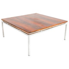 Milo Baughman Style Mid Century Chrome and Rosewood Square Coffee Table