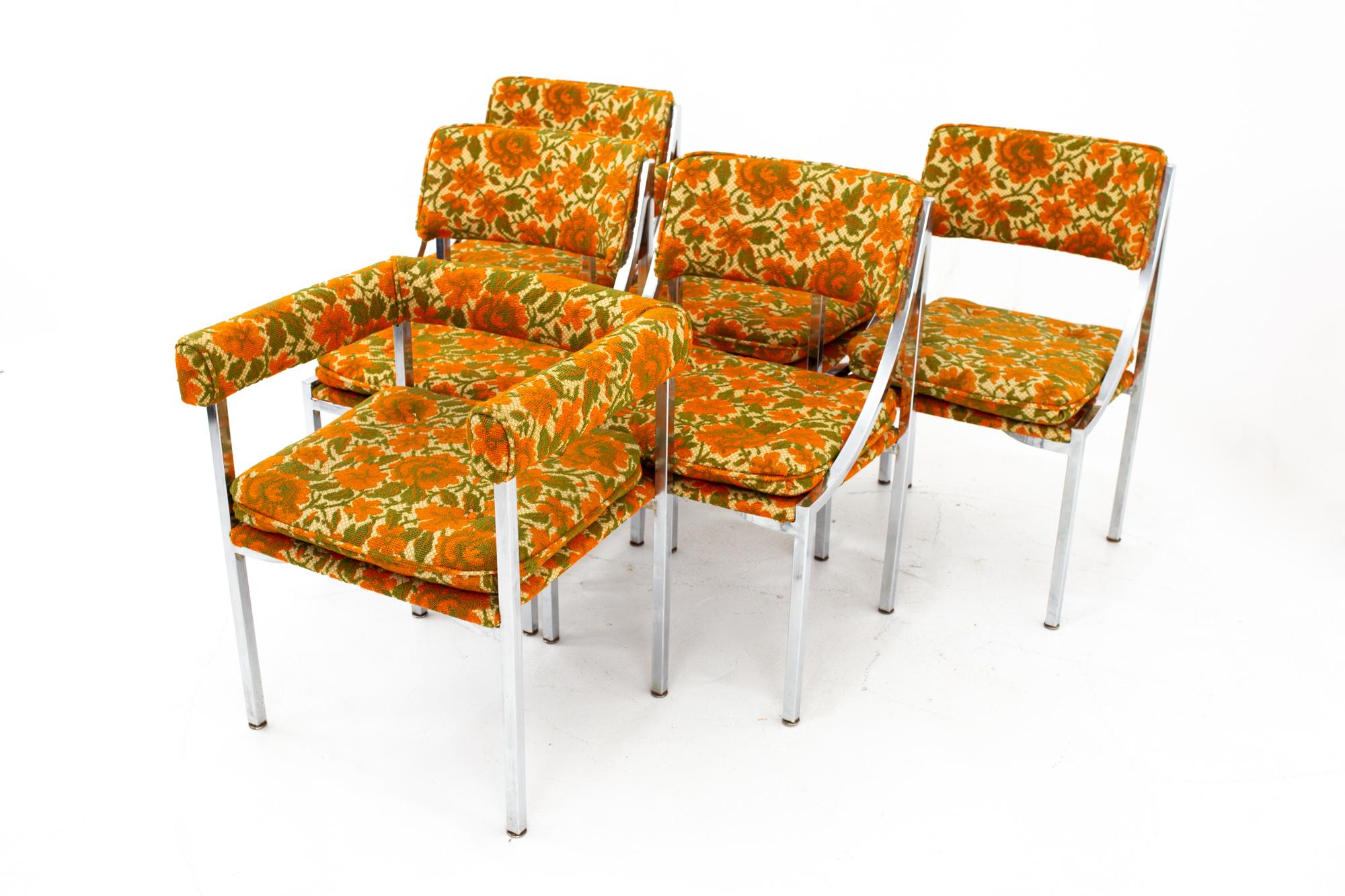 Mid-Century Modern Milo Baughman Style Mid Century Chrome Dining Chairs, Set of 6