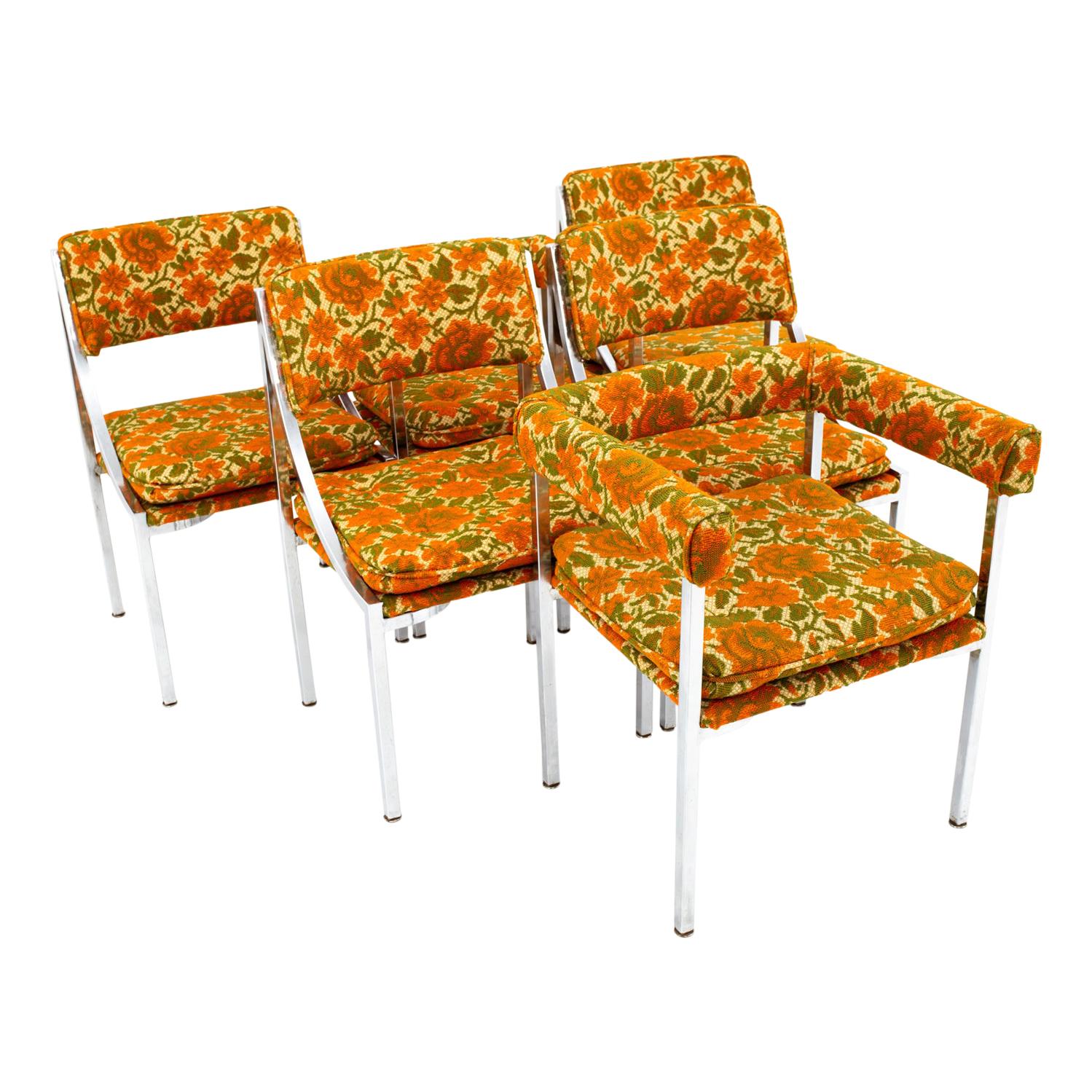 Milo Baughman Style Mid Century Chrome Dining Chairs, Set of 6