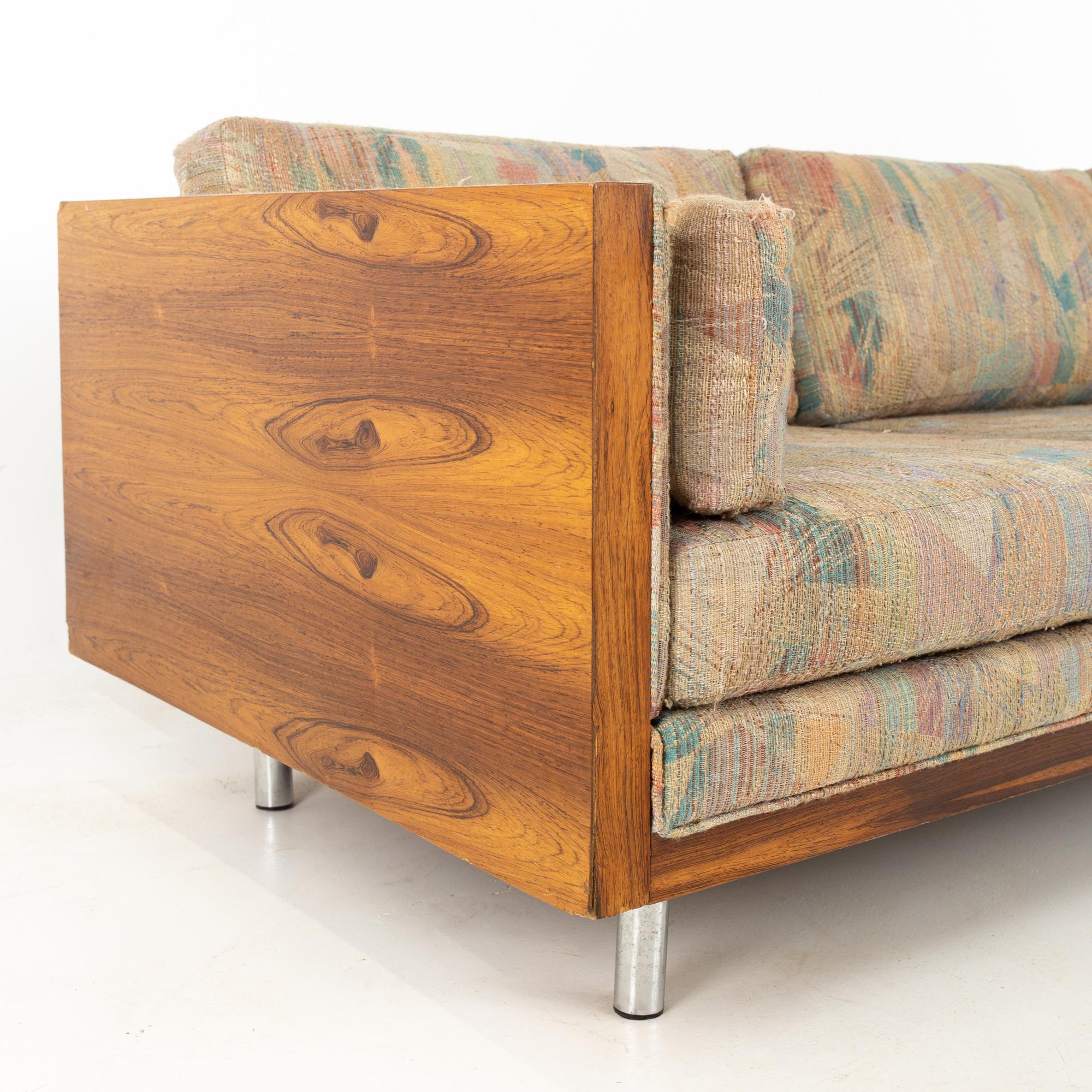 Milo Baughman Style Mid Century Rosewood Case Sofa 3