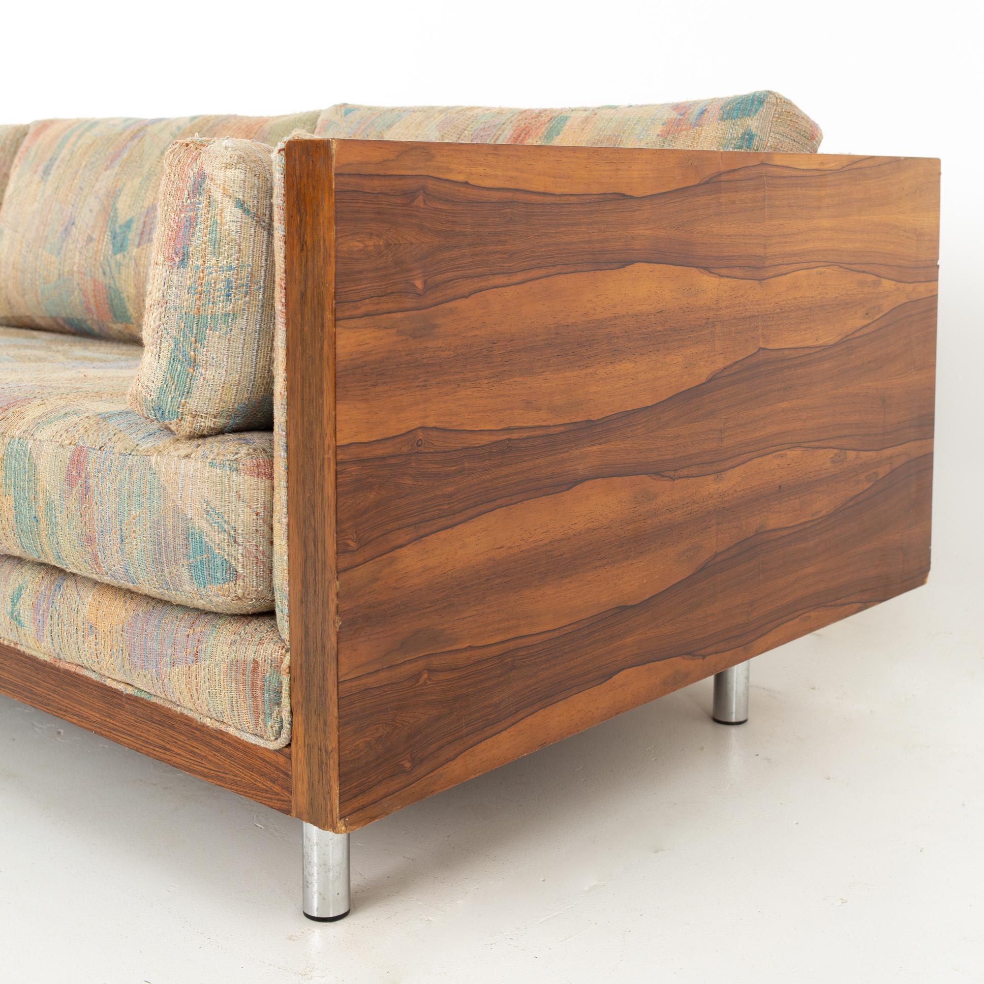 Milo Baughman Style Mid Century Rosewood Case Sofa 4