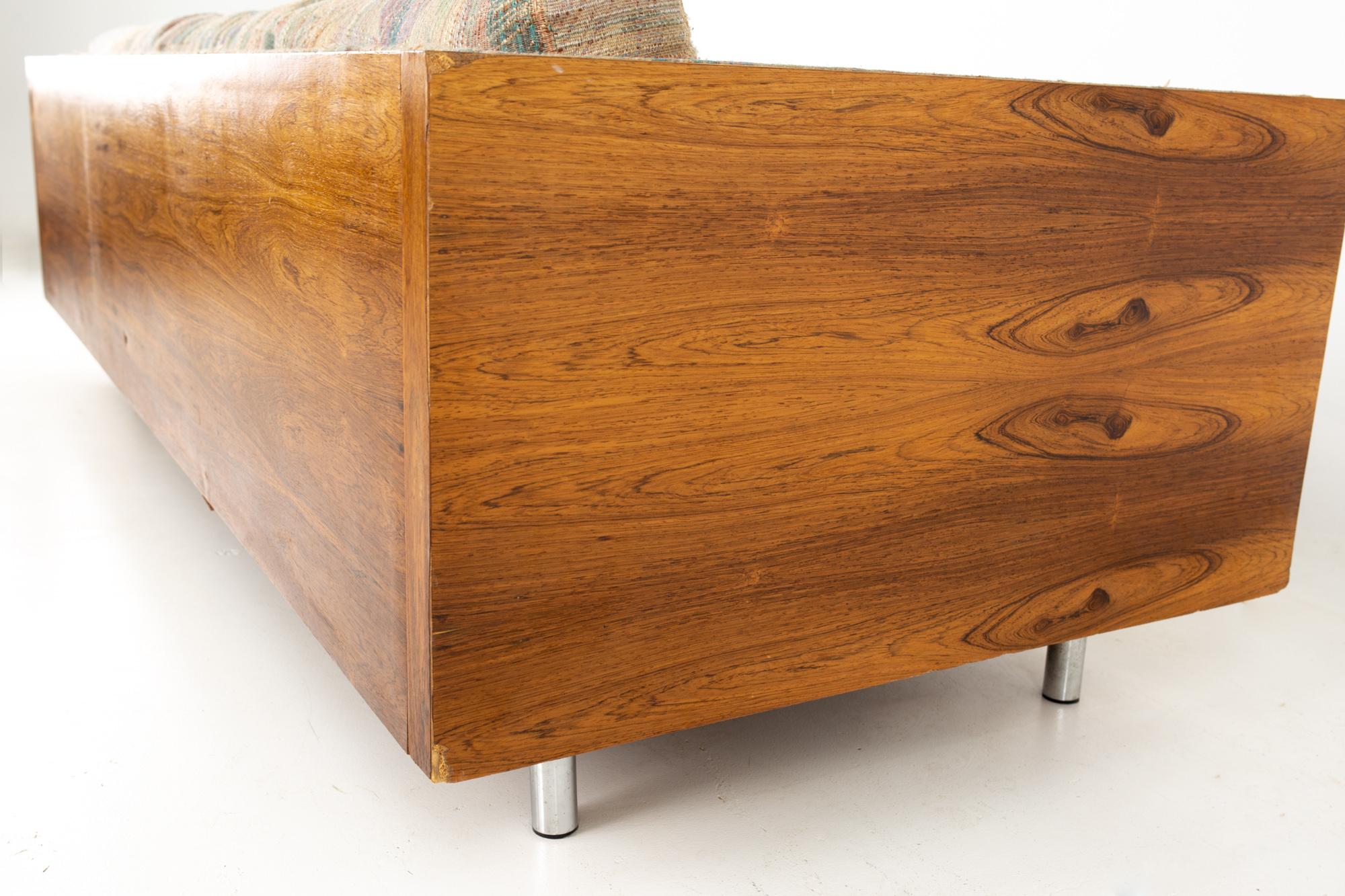 Milo Baughman Style Mid Century Rosewood Case Sofa 5