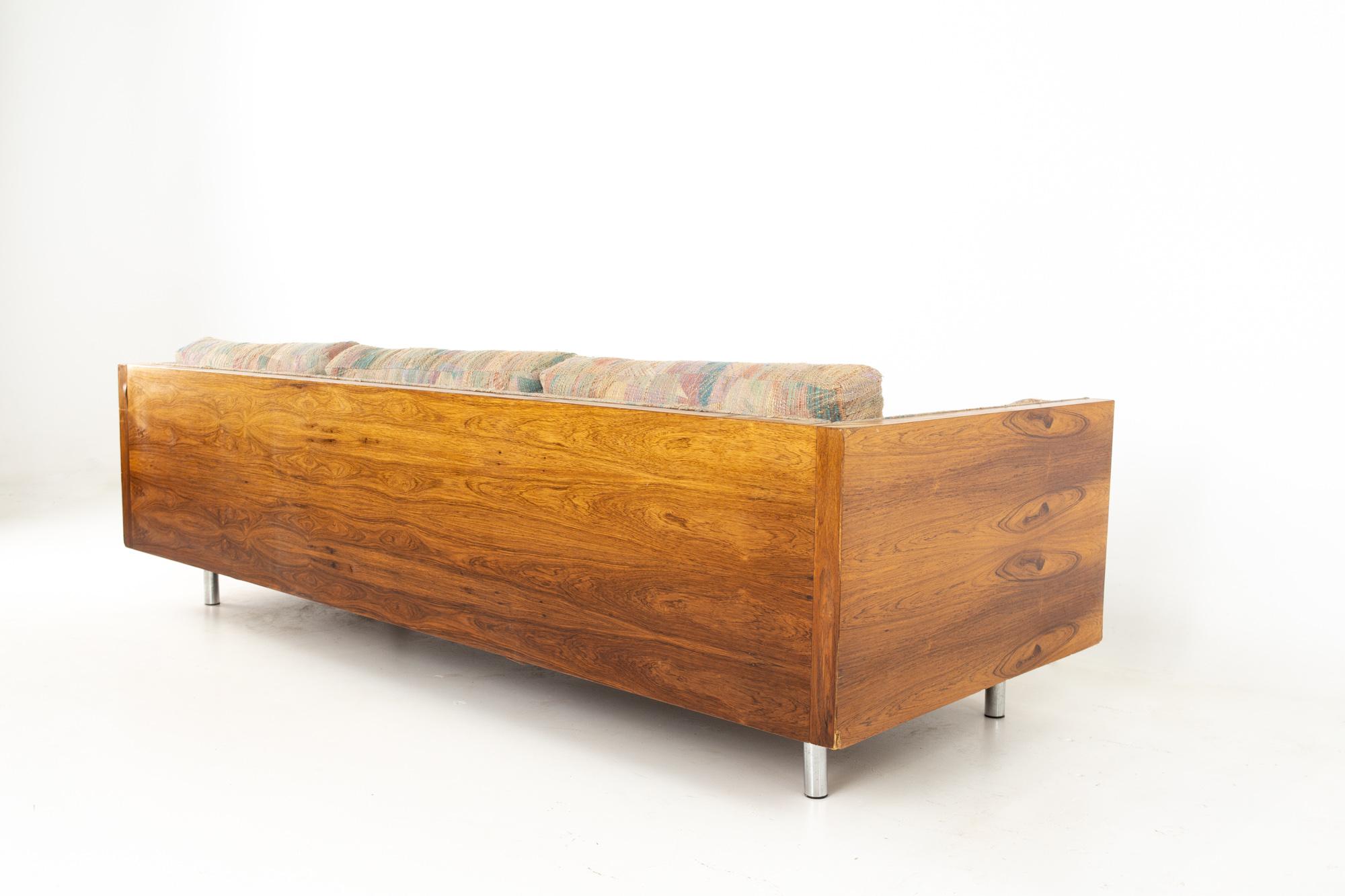 Milo Baughman Style Mid Century Rosewood Case Sofa In Good Condition In Countryside, IL