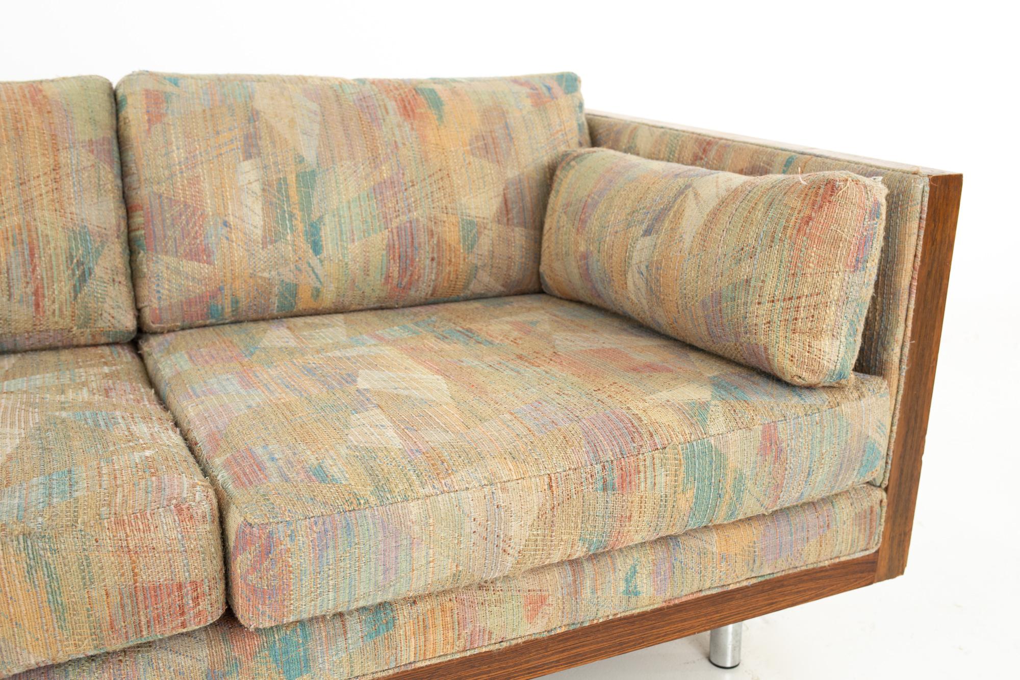 Upholstery Milo Baughman Style Mid Century Rosewood Case Sofa