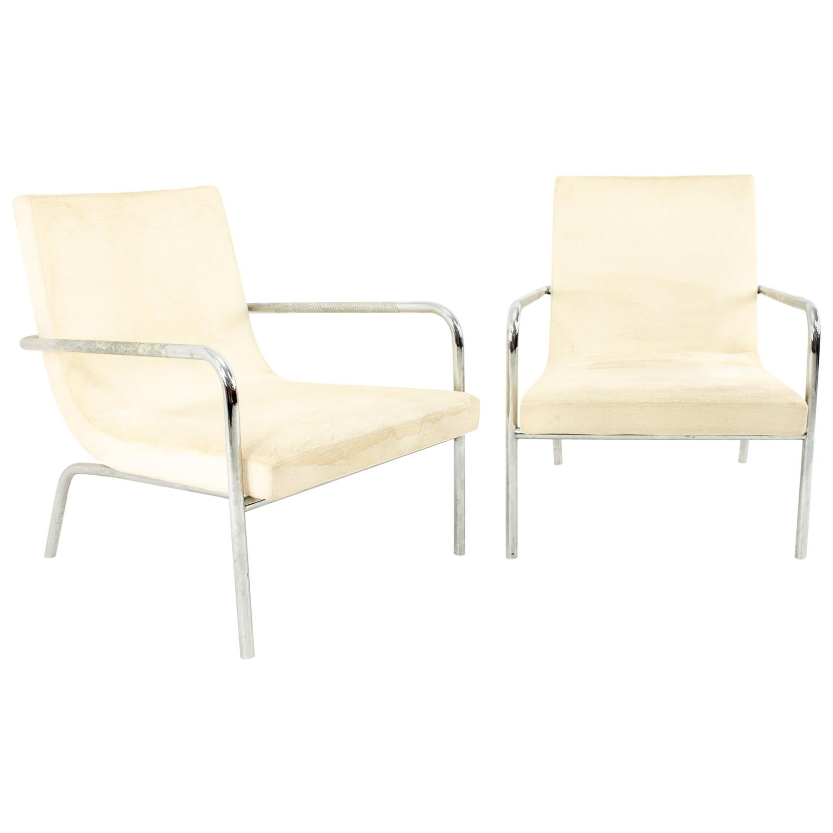Milo Baughman Style Mid Century Scoop Chair, Pair For Sale