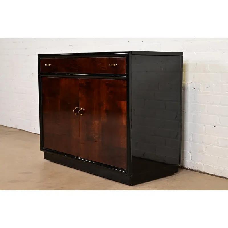 Mobile da bar in legno di radica in stile Art Deco moderno di Milo Baughman di Henredon in vendita 9