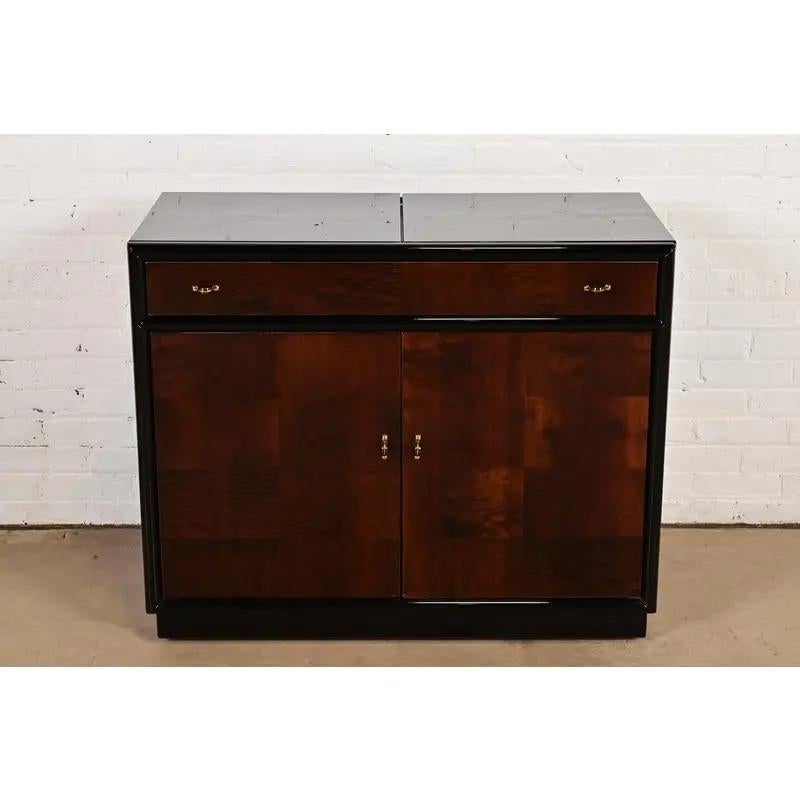Art Déco Mobile da bar in legno di radica in stile Art Deco moderno di Milo Baughman di Henredon in vendita