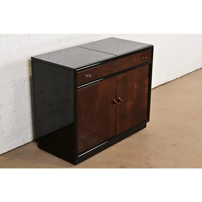 Americano Mobile da bar in legno di radica in stile Art Deco moderno di Milo Baughman di Henredon in vendita