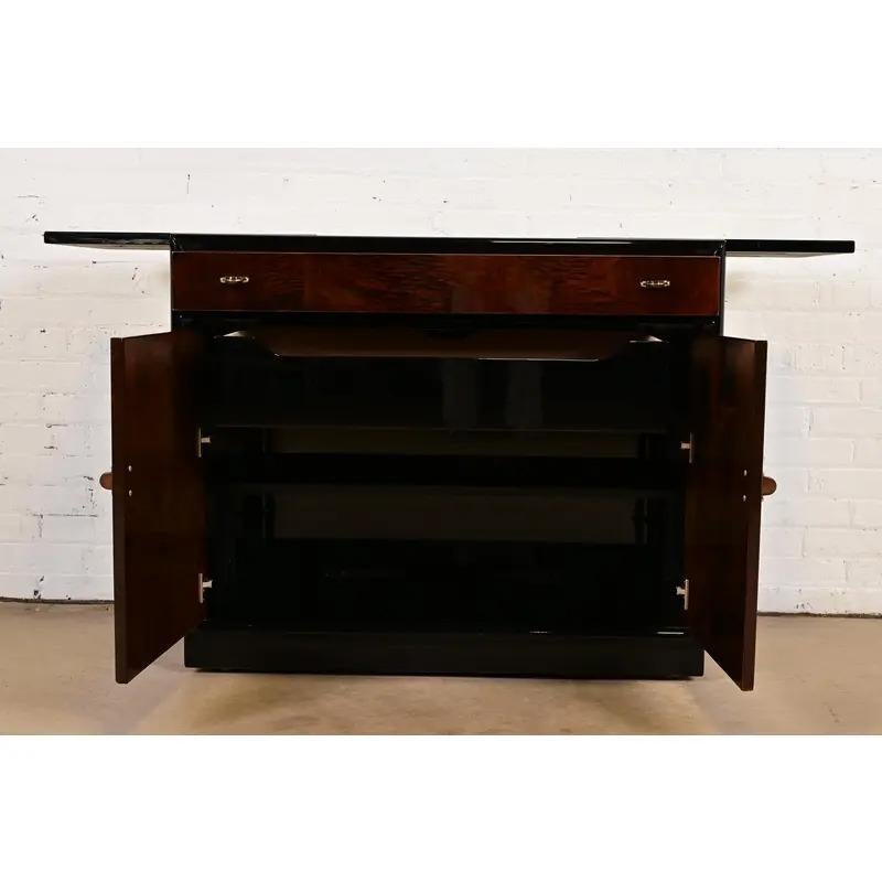 Mobile da bar in legno di radica in stile Art Deco moderno di Milo Baughman di Henredon In condizioni buone in vendita a South Bend, IN