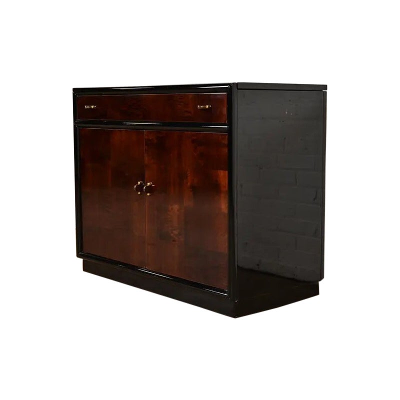 Milo Baughman Style Modern Art Deco Burl Wood Bar Cabinet by Henredon